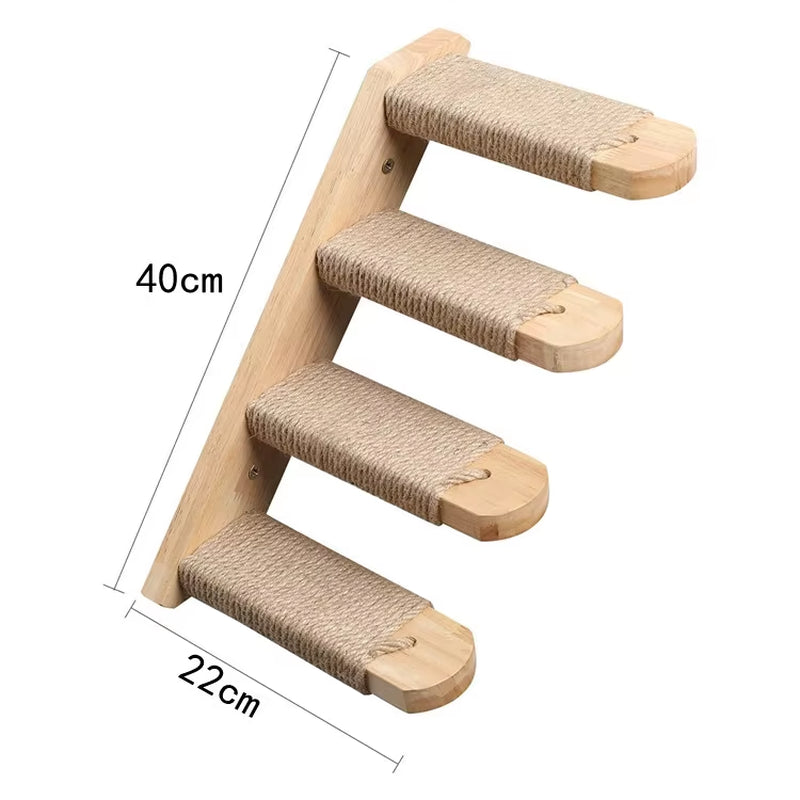 Wall-Mounted Cat Tree Set – Wooden Cat Shelves with Scratching Post, Hammock, Rope Ladder & Jumping Platform for Indoor Cats