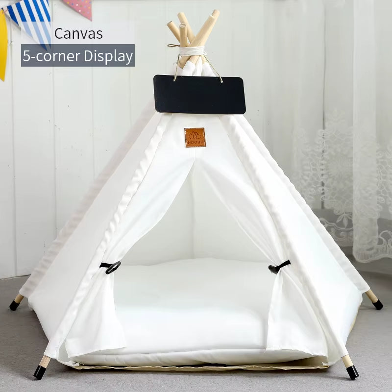 Pet Teepee Tent for Cats & Small Dogs – Portable Indoor Dog House with Washable Cushion & Chalkboard Sign | Cozy Cat Bed & Puppy Hideaway