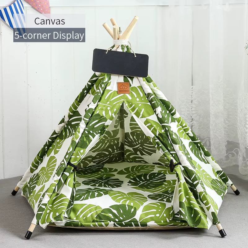 Pet Teepee Tent for Cats & Small Dogs – Portable Indoor Dog House with Washable Cushion & Chalkboard Sign | Cozy Cat Bed & Puppy Hideaway