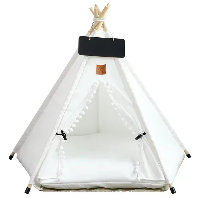 Pet Teepee Tent for Cats & Small Dogs – Portable Indoor Dog House with Washable Cushion & Chalkboard Sign | Cozy Cat Bed & Puppy Hideaway