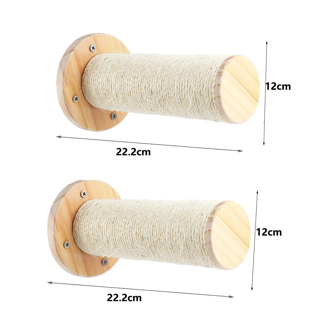 Wall-Mounted Cat Tree Set – Wooden Cat Shelves with Scratching Post, Hammock, Rope Ladder & Jumping Platform for Indoor Cats