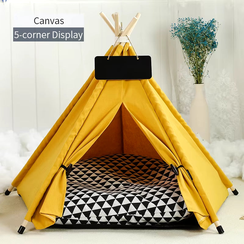 Pet Teepee Tent for Cats & Small Dogs – Portable Indoor Dog House with Washable Cushion & Chalkboard Sign | Cozy Cat Bed & Puppy Hideaway