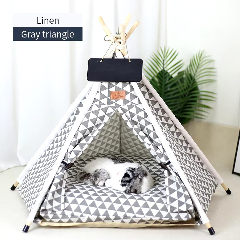 Pet Teepee Tent for Cats & Small Dogs – Portable Indoor Dog House with Washable Cushion & Chalkboard Sign | Cozy Cat Bed & Puppy Hideaway