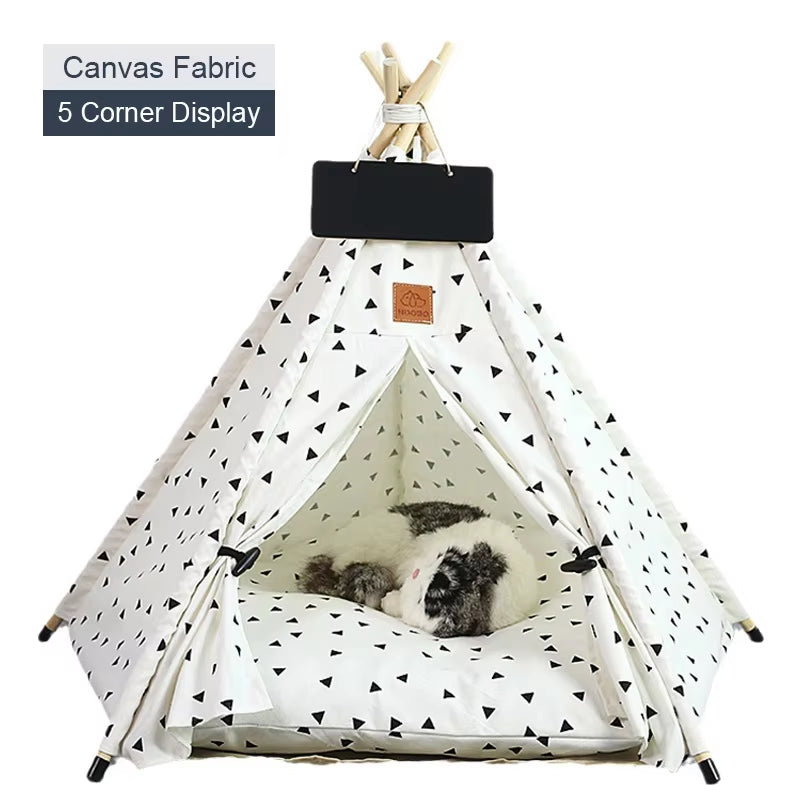 Pet Teepee Tent for Cats & Small Dogs – Portable Indoor Dog House with Washable Cushion & Chalkboard Sign | Cozy Cat Bed & Puppy Hideaway