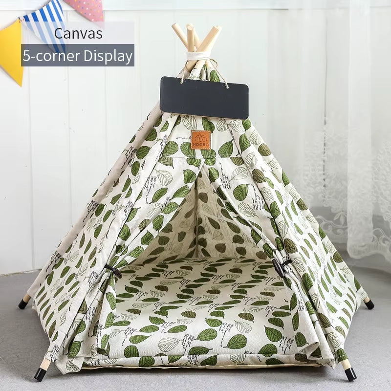 Pet Teepee Tent for Cats & Small Dogs – Portable Indoor Dog House with Washable Cushion & Chalkboard Sign | Cozy Cat Bed & Puppy Hideaway