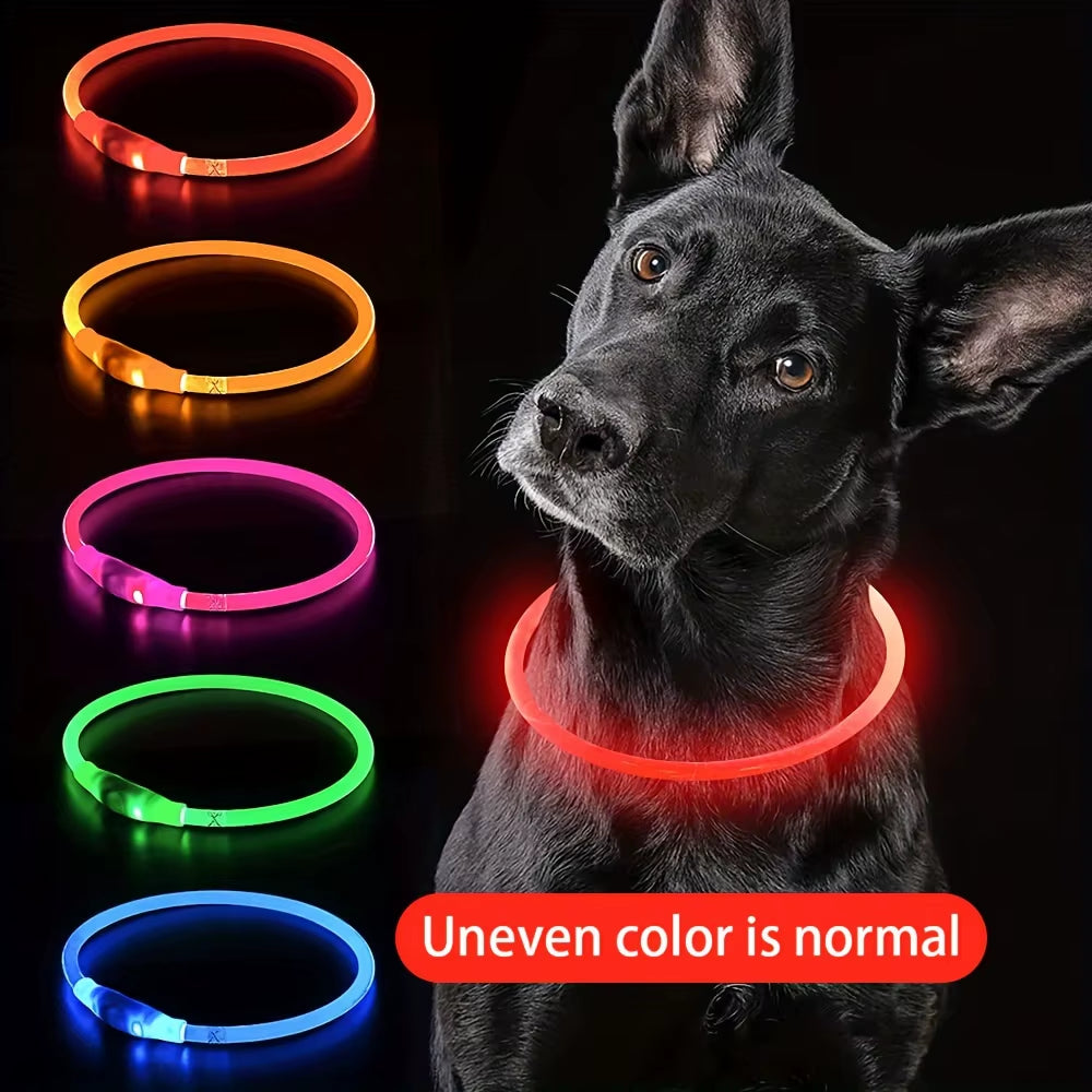 LED Light-Up Dog Collar – USB Rechargeable, Glow-in-the-Dark, Anti-Lost Safety Necklace for Pets