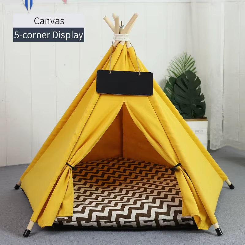 Pet Teepee Tent for Cats & Small Dogs – Portable Indoor Dog House with Washable Cushion & Chalkboard Sign | Cozy Cat Bed & Puppy Hideaway