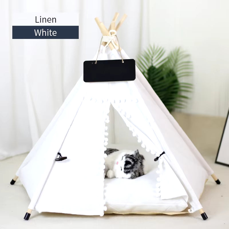 Pet Teepee Tent for Cats & Small Dogs – Portable Indoor Dog House with Washable Cushion & Chalkboard Sign | Cozy Cat Bed & Puppy Hideaway